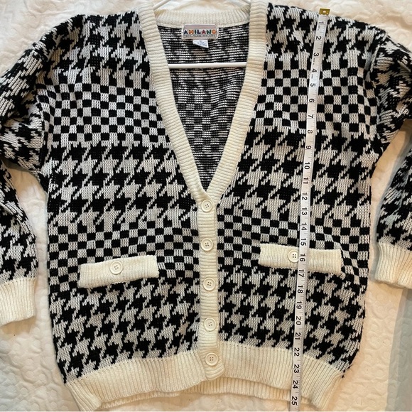 A’MILANO Cardigan Sweater Paris Milano New York Houndstooth Herringbone Large - Picture 7 of 8